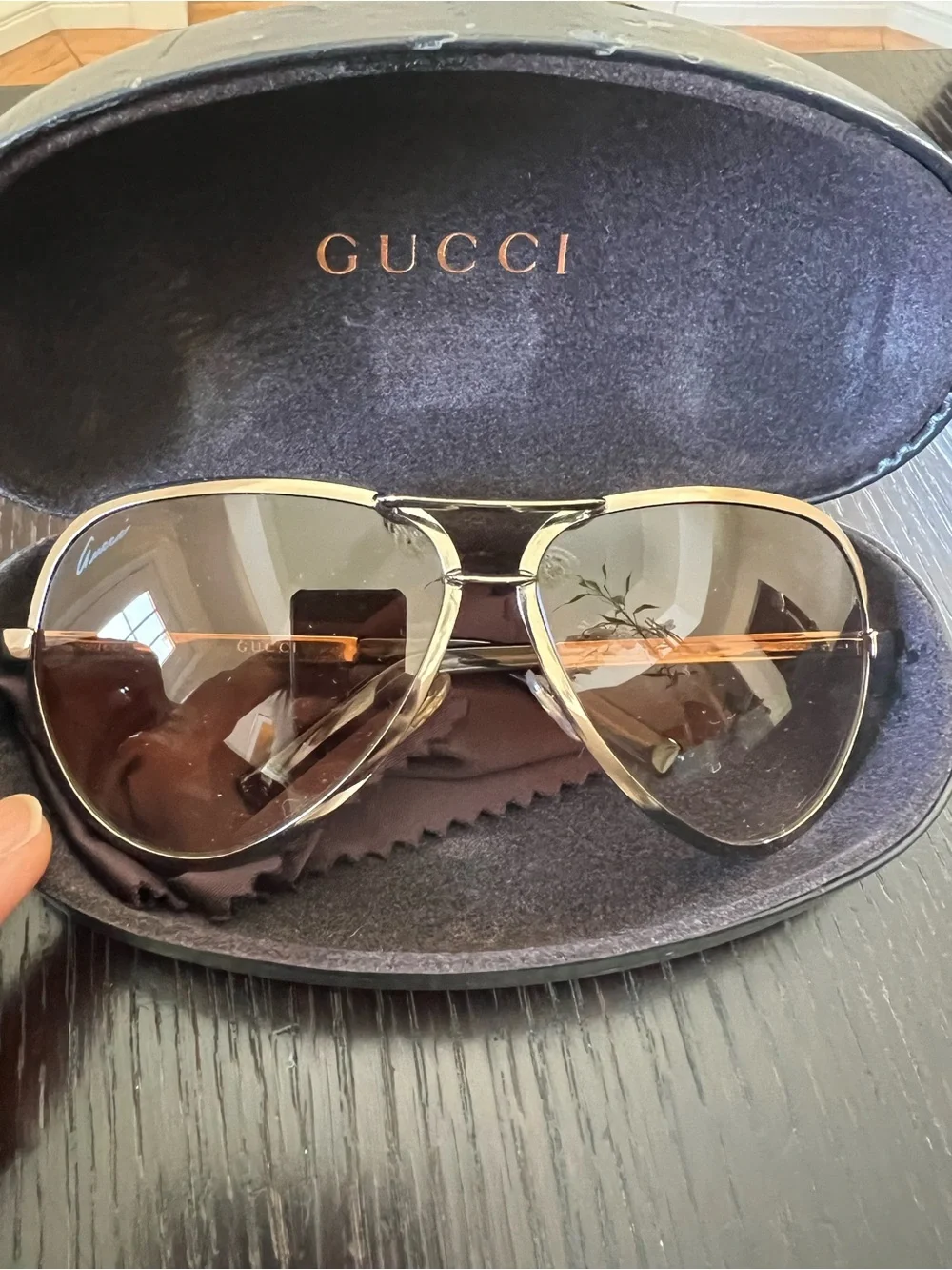 Gucci Men's Aviator Sunglasses with Brown Gradient Lenses and Gold Frame
